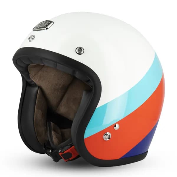 Casque Jet Café Racer S250 Blanc Bleu Ciel Rouge Brillant Taille XS Gasoline