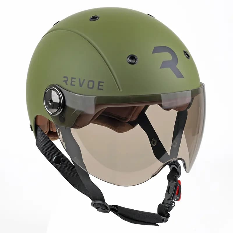 Casque velo adulte Revoe premium urbain-city kaki mat taille 57-58 visiere reglable, protection oreille amovible (vendu en boite) compatible ebike et trottinette - homologation EN1078+A1