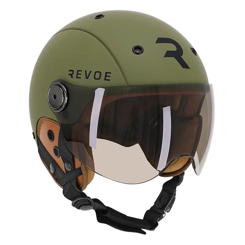 Casque velo adulte Revoe premium urbain-city kaki mat taille 57-58 visiere reglable, protection oreille amovible (vendu en boite) compatible ebike et trottinette - homologation EN1078+A1 2