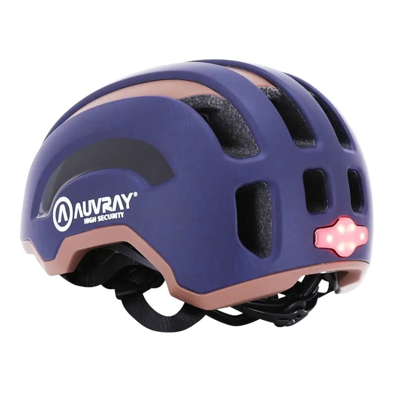 Casque vélo adulte Auvray urbain safe bleu marine-marron double in-mold avec éclairage intégré USB taille 56-59 5