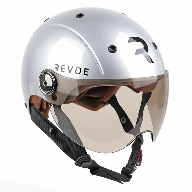 Casque vélo adulte Revoe Premium Urbain-City gris silver taille 55-56 visière réglable protection oreille amovible homologation EN1078+A1