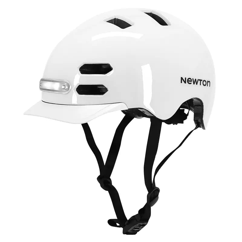 Casque vélo adulte NEWTON Newton urbain-city V4 blanc brillant in-mold avec visière 55-58 et éclairage intégré 3