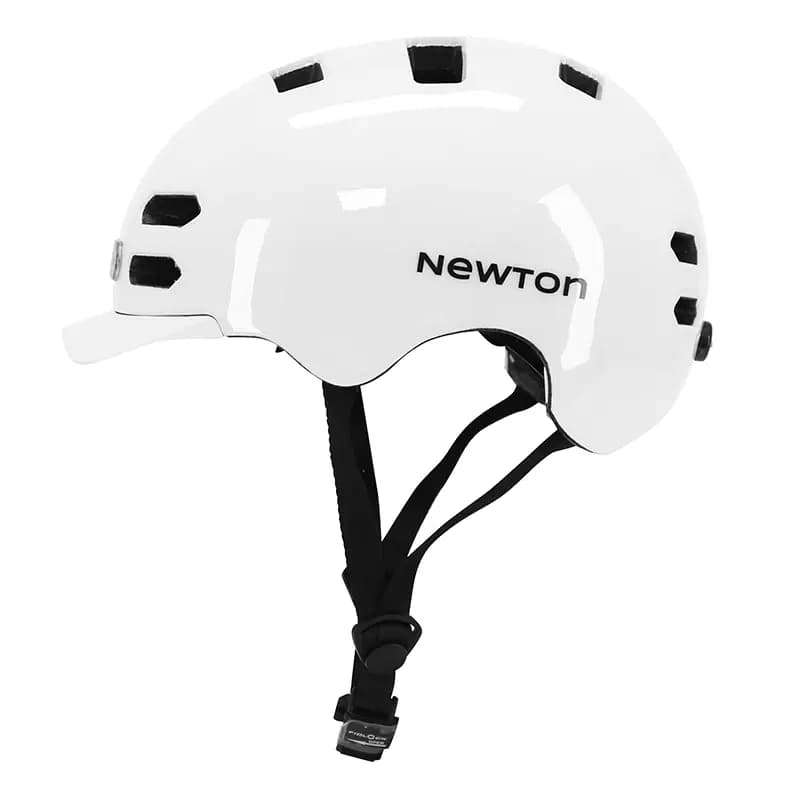 Casque vélo adulte Newton urbain-city V4 blanc brillant in-mold avec visière taille 58-61 éclairage intégré boucle Fidlock 4